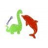 ANIMALES X 2 PARA ENHEBRAR DELFÍN- DINOSAURIO PVC