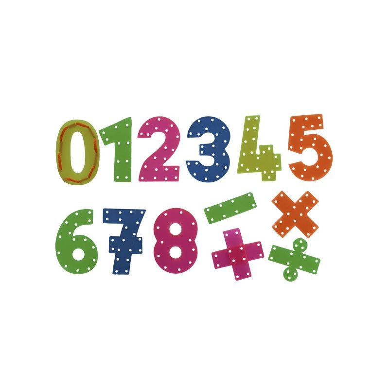 NÚMEROS Y SIGNOS MATEMÁTICOS X 14 UNID PARA ENHEBRAR EN PVC