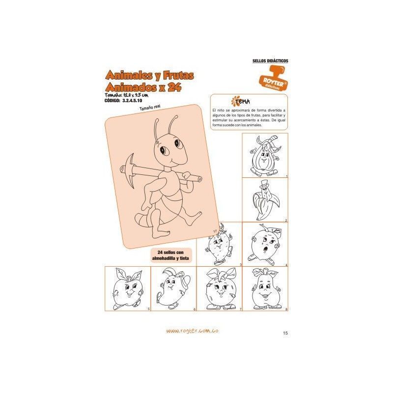 SELLOS DIDAC. ANIMALES Y FRUTAS ANIMADOS X 24