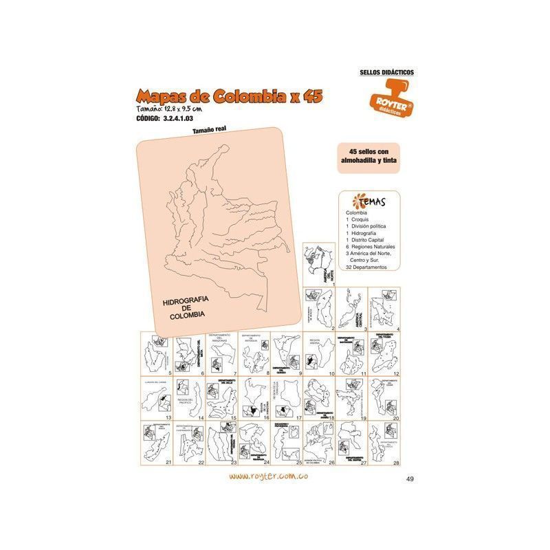 SELLOS DIDAC. MAPAS DE COLOMBIA Y AMÉRICA X 45