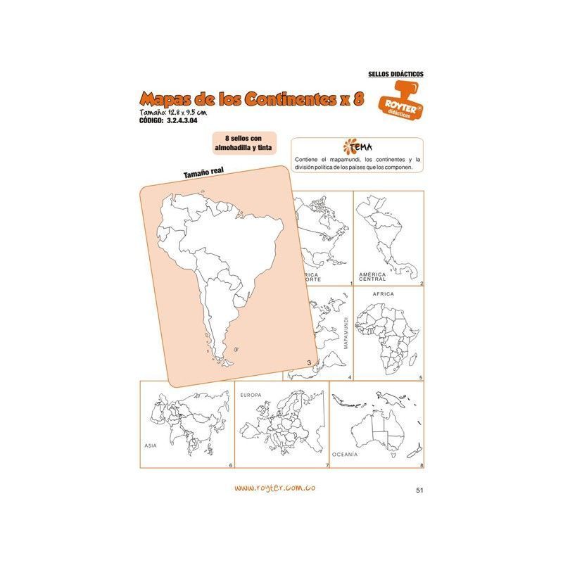 SELLOS DIDAC. MAPAS DE LOS CONTINENTES X 8